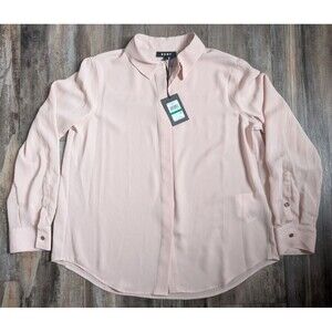 NWT DKNY Women's Chiffon Long Sleeve Shirt Top Large P8RMN500 Foundation Pink